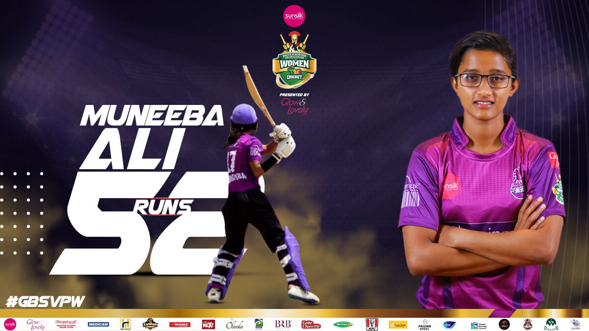 BalochistanT20's tweet photo. An impressive innings played by Muneeba Ali. Scored 5️⃣2️⃣ in 4️⃣8️⃣ balls. 

Match 7: #ishopping Gilgit Baltistan Smashers 🆚 #HMRGroup Punjab Warriors

@ImSikandarB @4menevents @TheRealPCB #womenscricket #geosuper #gbsvpwb #quettagladiator #AaoCricketKhelen #QGWT20 #cricketpakistan https://t.co/E40Ek9QIiM
