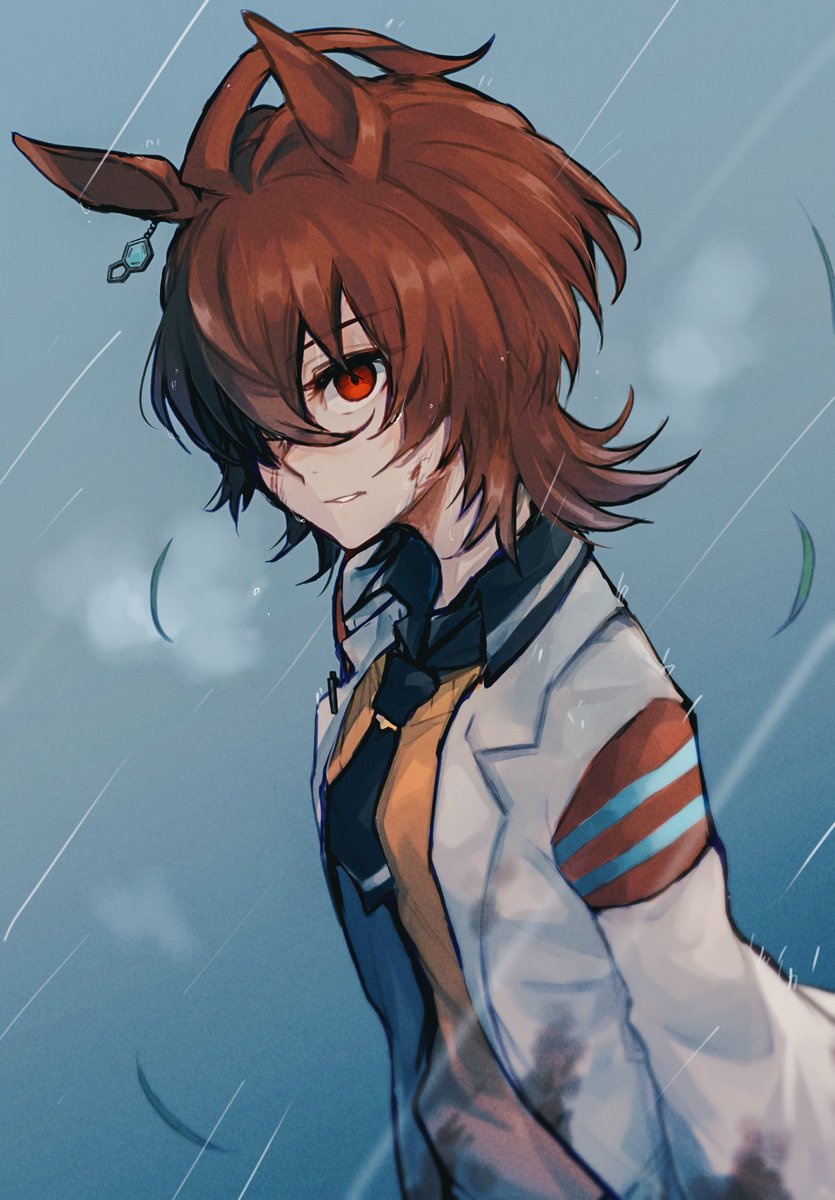 agnes tachyon (umamusume) 1girl solo animal ears horse ears rain brown hair labcoat  illustration images