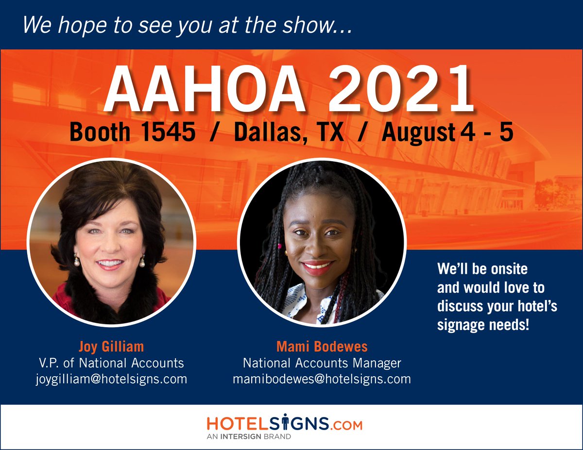 HOTELSIGNS's tweet photo. We'll be attending #AAHOACON21 next week! Hope to see you there! @AAHOA #Hospitality #Signage https://t.co/1Si60lk0jl