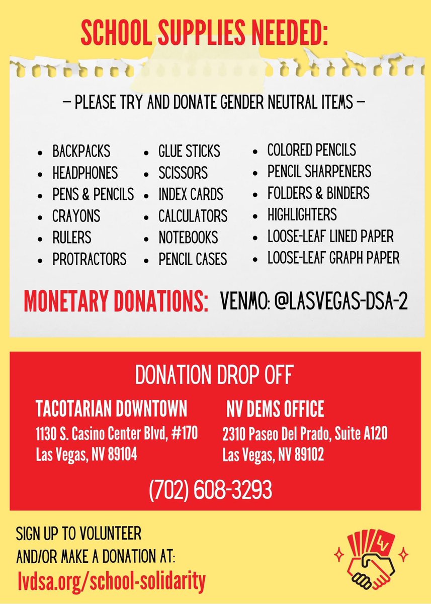 Help us help students go back to school with everything they need! See list and drop off locations below 
📚 🍎 ✏️