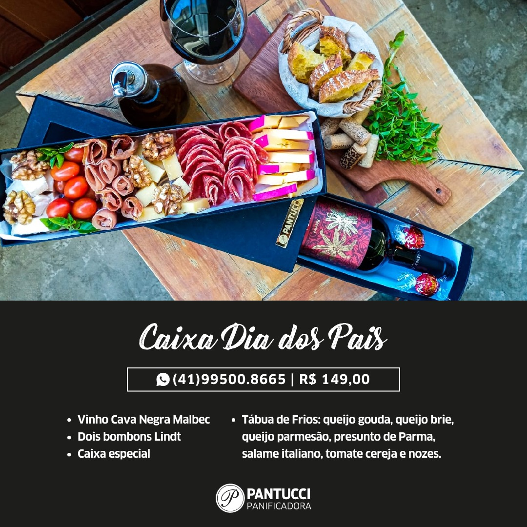 PaniPantucci's tweet photo. Papai também merece Caixa Especial Dia dos Pais da Pantucci!
Confira nossa opção de presente para agradar em cheio o papai:
Tábua de frios composta por queijo gouda, queijo brie, queijo parmesão, presunto de Parma, salame italiano, tomate cereja e nozes, acompanhada do vinho Cava https://t.co/dxwPsqt8iK