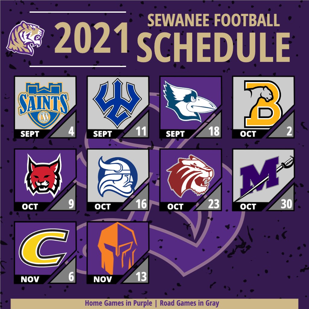 SewaneeTigers's tweet photo. Sadly, we did not hear from the @SEC about rejoining the conference...

However, the show must go on, as @SewaneeFootball's releases its 2021 schedule! 

RELEASE: https://t.co/MlXvG9AlO2

#YSR | #d3fb https://t.co/dmRQFZFjug