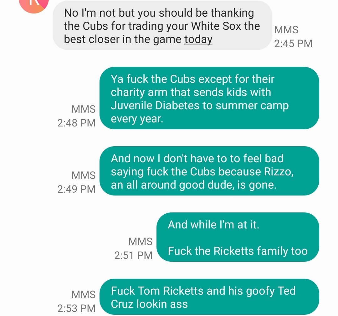 Asked a Cubs fan if he was mad today.  Here's our exchange: