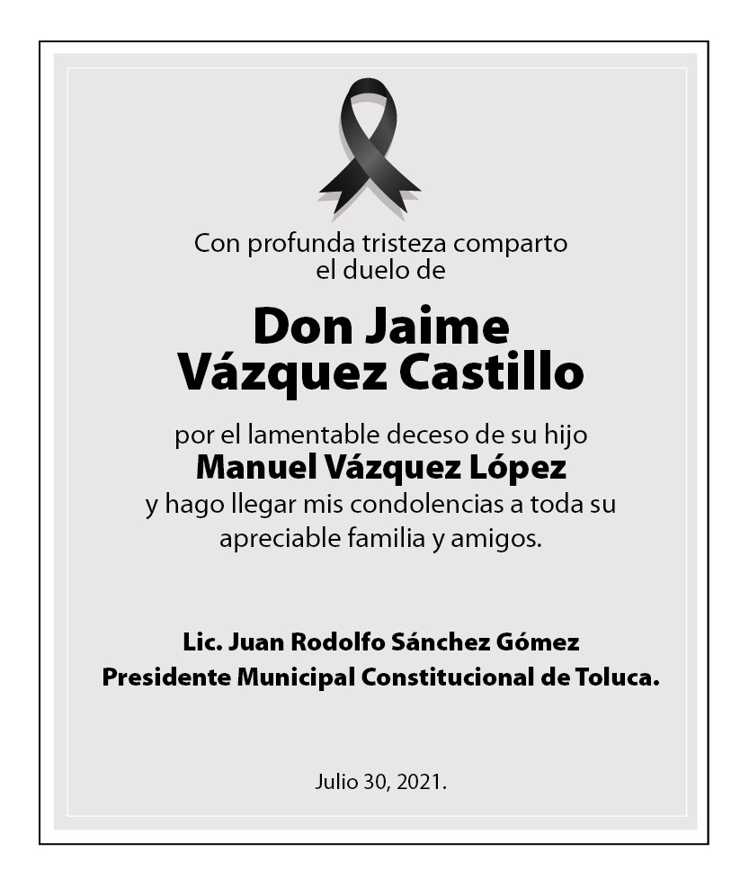 JuanRodolfo_SG's tweet photo. Me uno a la pena que embarga a familiares y amigos de Manuel Vázquez López por su sensible fallecimiento. Les deseo pronta resignación y envío un abrazo fraternal. https://t.co/odQzM7XBTj