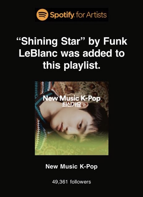 FunkLeBlanc's tweet photo. first time landing an official @spotifyartists playlist! #kpop @Spotify #kfunk https://t.co/N8iracfWJz https://t.co/YYhmeCRD3a