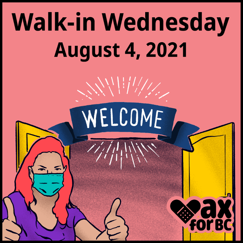 BCGovNews's tweet photo. Get vaccinated on Walk-in Wednesday — no appointment necessary! Just remember to bring your ID! If you have not received a vaccine – or you are eligible to receive your second dose – head to your nearest drop-in centre: https://t.co/vp7cpfUzcj 

#VaxForBC