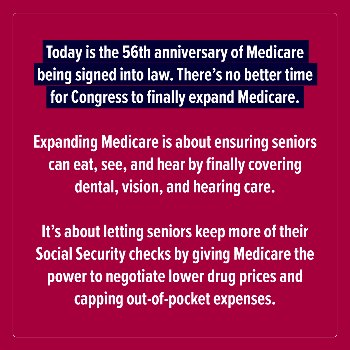 RepJohnLarson's tweet photo. Medicare is 56 years old today! I am fighting to #ExpandMedicare by covering dental, vision, and hearing care; lowering the eligibility age; capping out-of-pocket costs; and giving Medicare the power to negotiate lower drug prices. #MM56 https://t.co/T7Vdz2WXNf