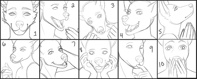 studioalluvio's tweet photo. Addendum, I've got some muzzled YCH icon poses. These are $20 a piece for cell shaded work. $50 gets you the icon + a flat bust with the expression of your choice. Put YCH icon # for pose reference on my form to claim. First come, first served! https://t.co/F71HBfXyCP
