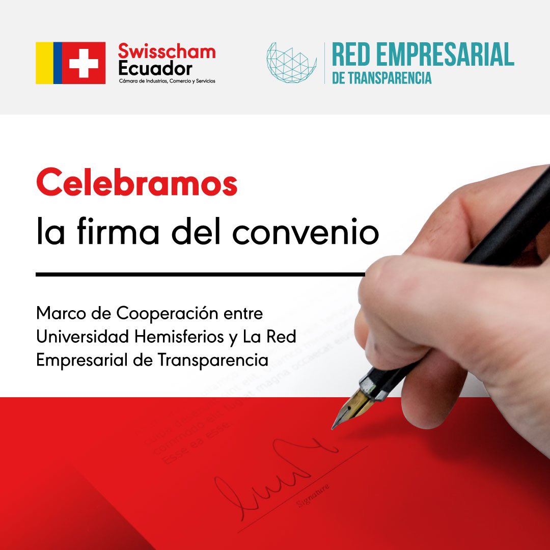 swisschamec's tweet photo. Como parte de nuestros esfuerzos para impulsar el valor de la transparencia e integridad en la forma de hacer negocios, firmamos un #conveniomarcodecooperación con la Universidad De Los Hemisferios para impulsar la consolidación del Programa Antisoborno #RET https://t.co/iJlALWL00N