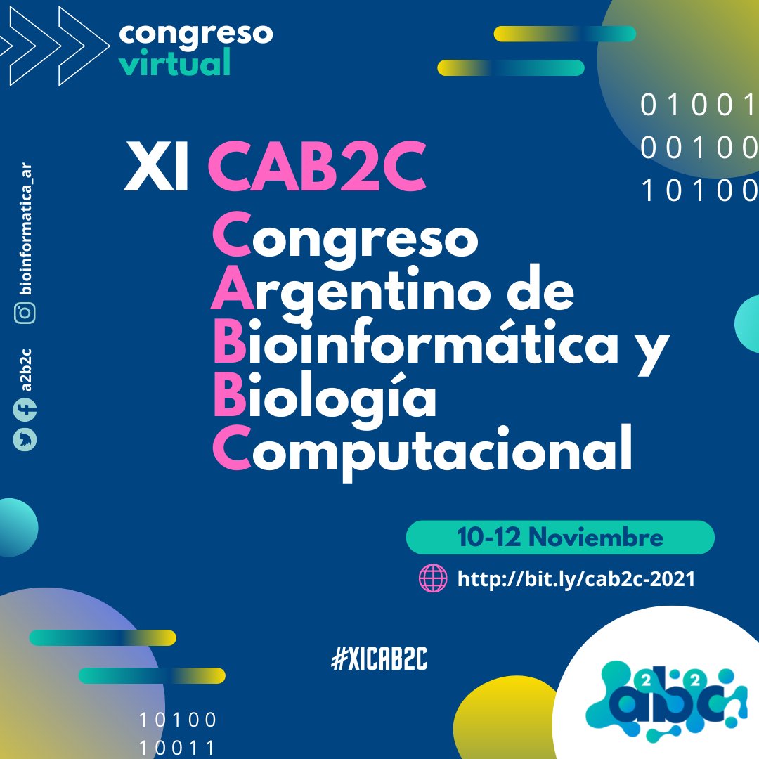 a2b2c's tweet photo. 💥XI CONGRESO A2B2C

🔝Tenemos el enorme placer de anunciar el XI Congreso Argentino de Bioinformática y Biología Computacional. 

🗣️Evento Virtual
📌10 al 12 Noviembre 2021

¡Ya están abiertas las inscripciones y el envío de trabajos! 

👉Más información: https://t.co/2ur2AVuF7T https://t.co/odEZ2VrCsP