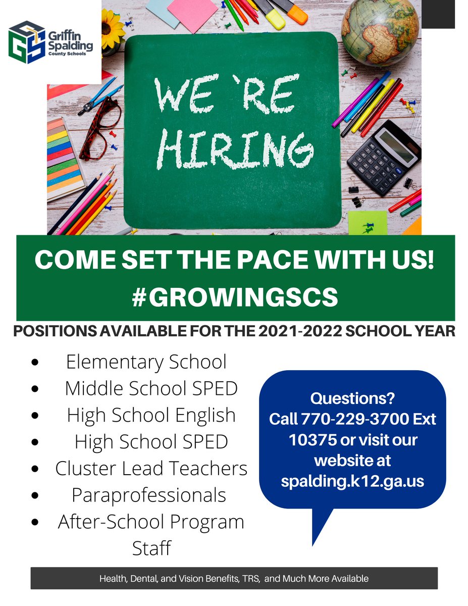 To be the BEST, you have to work with the BEST! You can do that in <a href="/GriffinSpalding/">Griffin-Spalding K12</a>! We are #GriffinGreatSpaldingStrong! We set the #PACE for everyone else! #Professional #Accountable #CommunicateEffectively Let's talk about how you can join this team of outstanding educators!