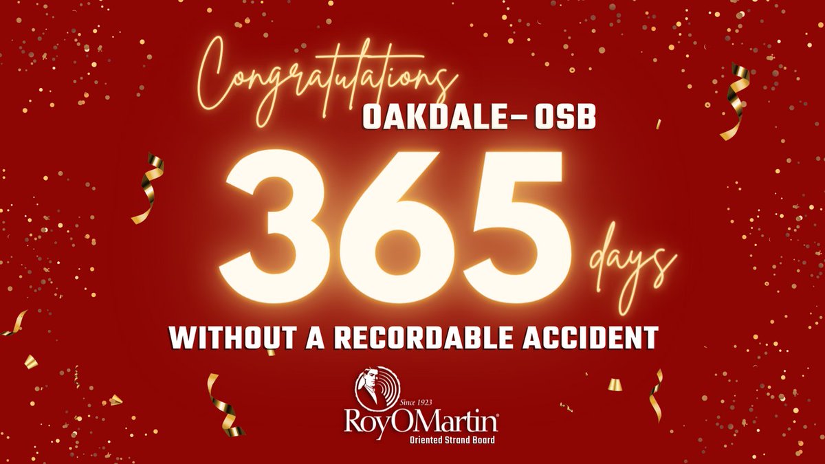 RoyOMartin's tweet photo. 🎉Congratulations to our OSB team in Oakdale, La.! Today they achieved 365 days without any recordable accidents!
#IBiZ #safetyfirst #safety #manufacturing #orientedstrandboard https://t.co/EX60P7QCeU