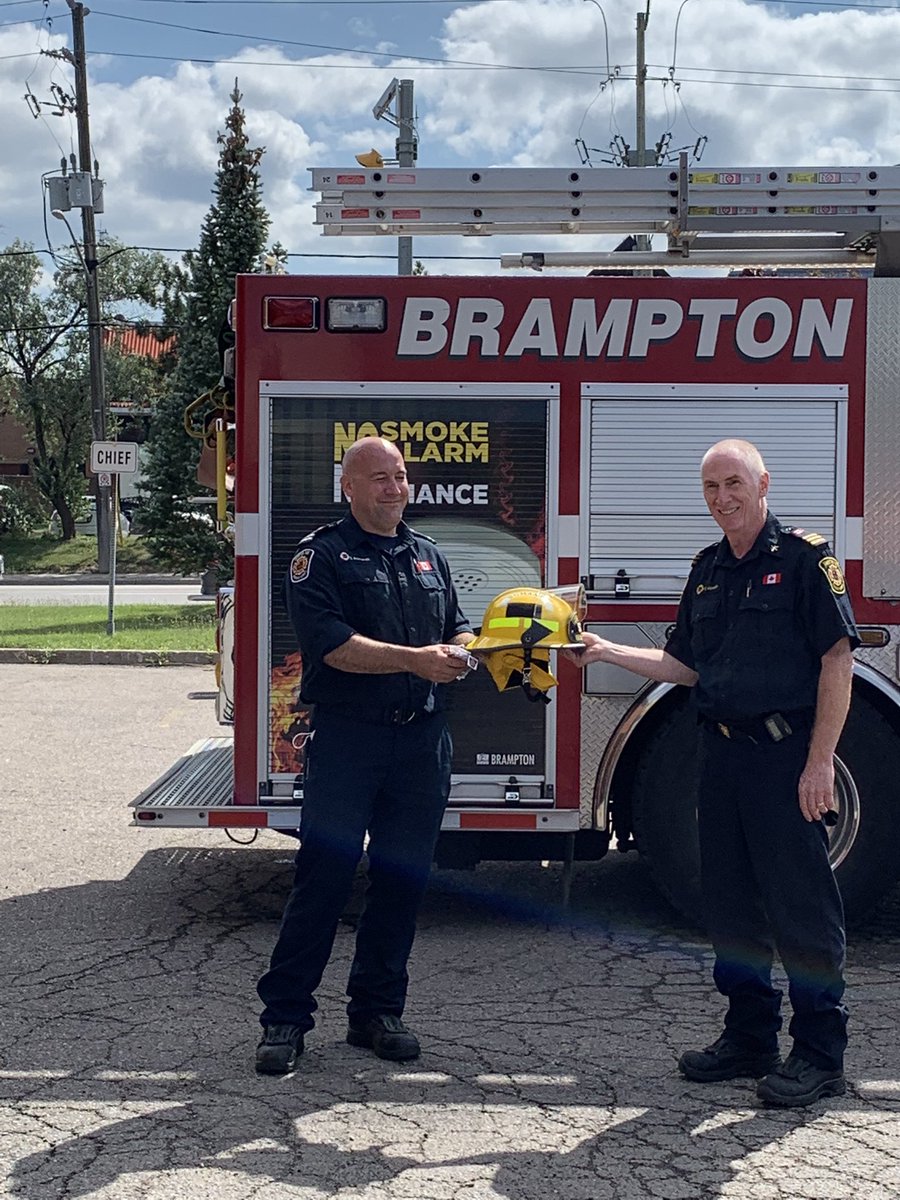 BramptonFireES's tweet photo. Firefighter Sean Romanek of Charlie Platoon received his Captains helmet today with his family by his side. Sean will assume his new role as of August 1st on Alpha Platoon. Congratulations Captain Romanek. <RMC> https://t.co/vw4aSiuPD7