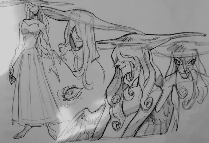 Pencil sketches of the Kalomere pack and Queen Valerie 