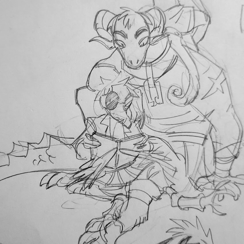 Pencil sketches of the Kalomere pack and Queen Valerie 