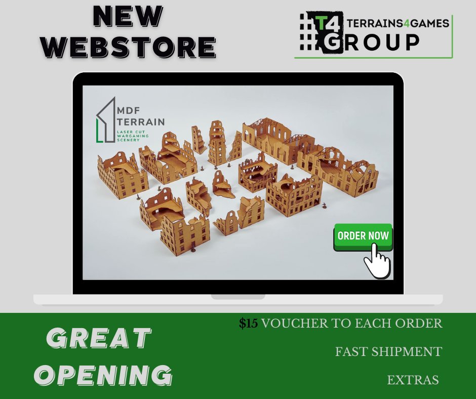 TalkWargaming's tweet image. Terrain4Games
MDF Terrains - New webstore in Terrins4Games Group!
On the occasion of great opening we add $15 voucher to each order above $35.
What more? Fast shipment - Items will be shipped within 1-2 weeks
$15 For every $35 order mdf-terrain.com/shop/mdf-large…