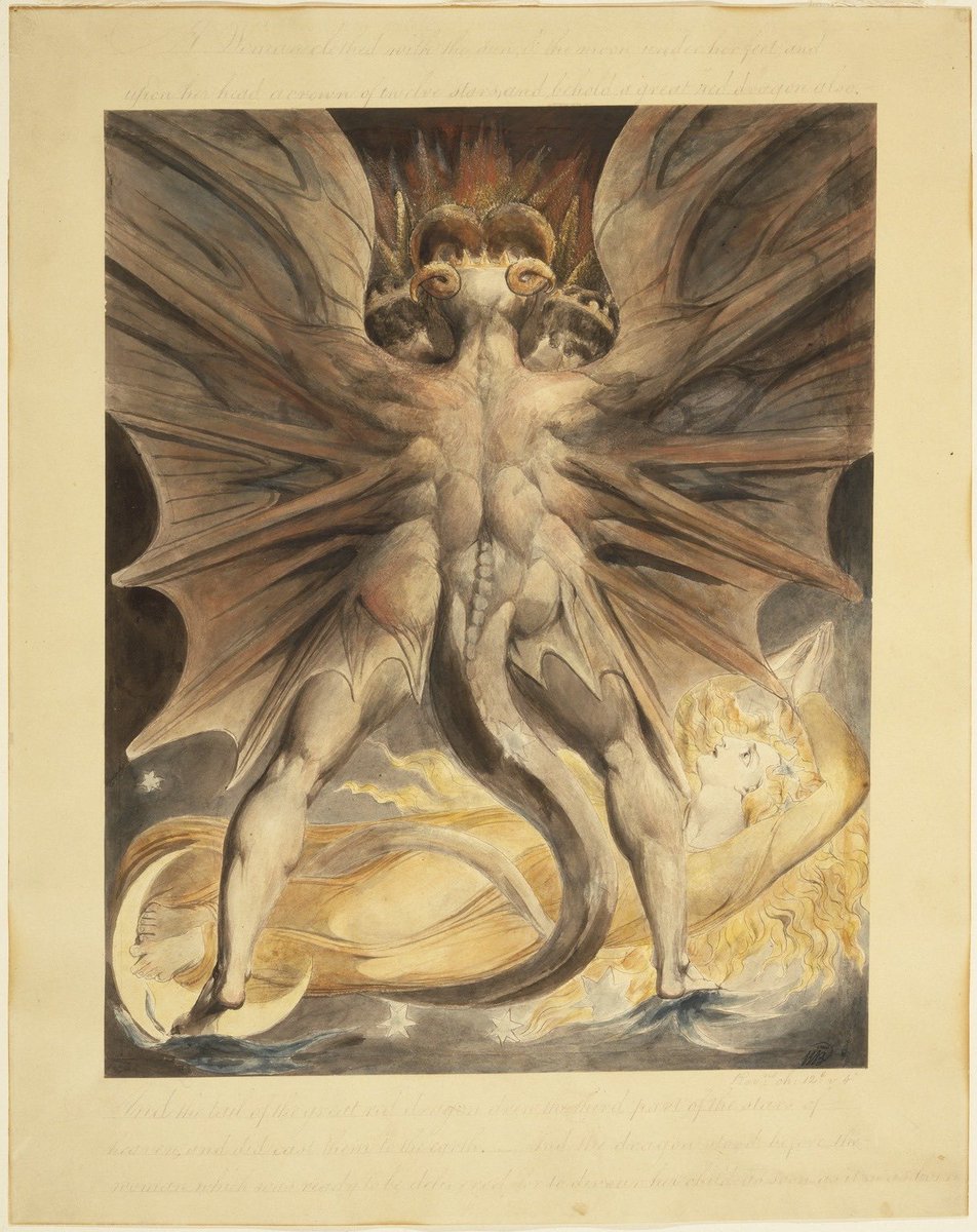 Arteymas_'s tweet image. William Blake, El gran dragón rojo y la mujer vestida del sol (Apocalipsis 12: 1-4), ca. 1803-1805