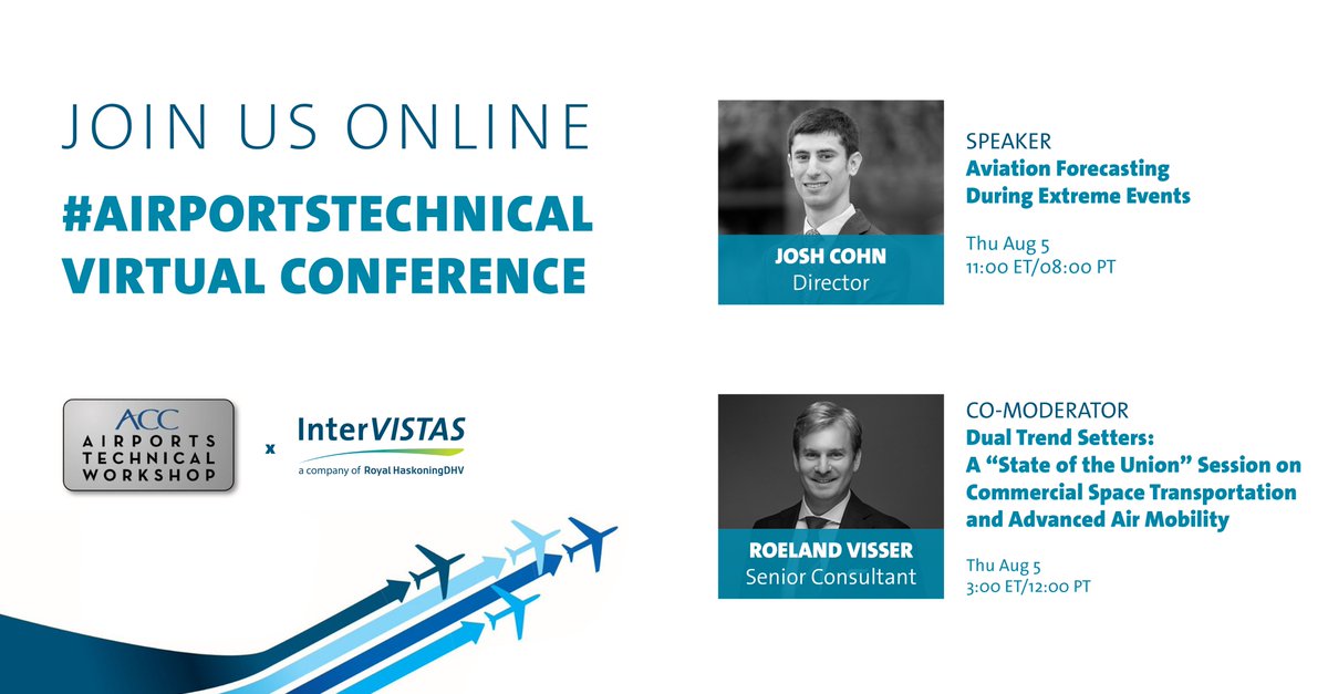 InterVISTAS's tweet image. Join InterVISTAS' Josh Cohn and Roeland Visser on Thursday Aug 5 at the @ACC_HQ  #AirportsTechnical Workshop!

Josh will be speaking on the Aviation Forecasting During Extreme Events panel and Roeland will be co-moderating the Dual Trend Setters discussion.