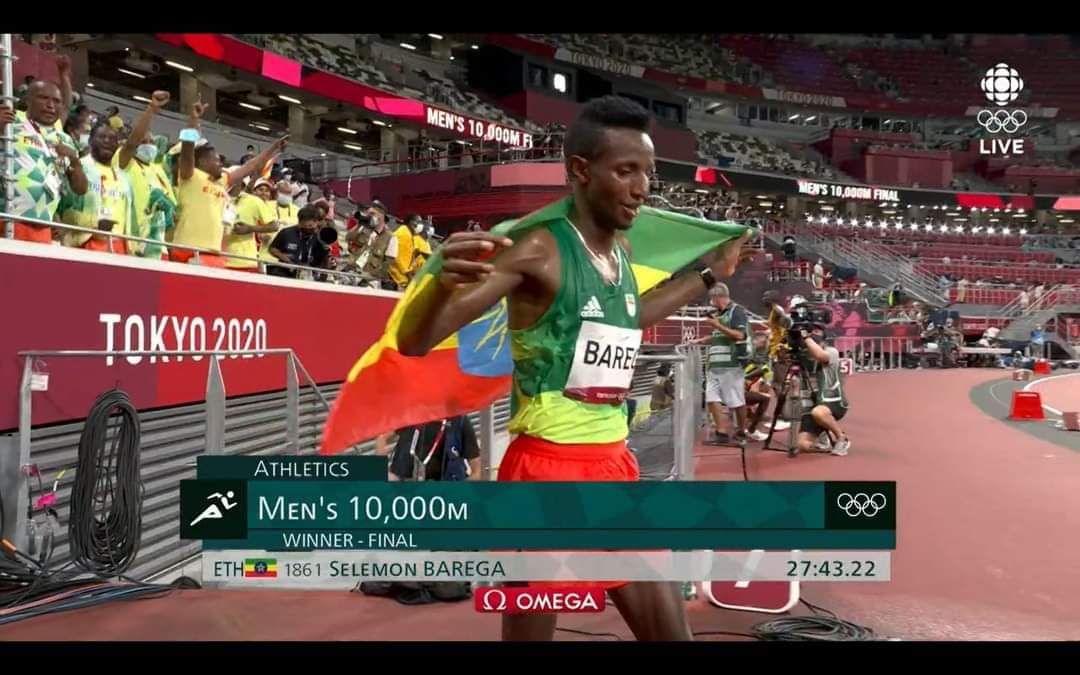 ja_embassy's tweet photo. Solomon Barega won the 10000 m title back for Ethiopia after Mo Farah of Britain claimed gold at the last two #Olympics. Congrats on his fabulous victory. Congratulations #Ethiopia. https://t.co/4JtHXiSbLP