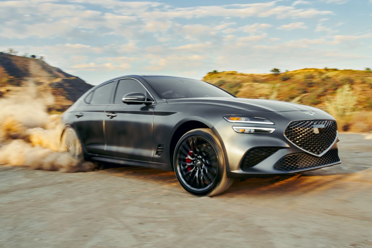 GenesisofCorona's tweet photo. New Sport+ Drive Mode, available Launch Control and Variable Exhaust Valve System give you more punch off the line, an intoxicating growl, and an overall thrilling experience in the 2022 G70 https://t.co/i8yT8rs6gK