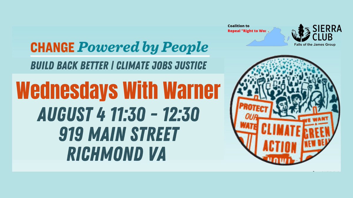 📣Rally next Wednesday urging Senator @MarkWarner to pass #JustTransition #ClimateJobsAndJustice legislation which includes the #PROAct

❓Congress is asking: How big should we go on infrastructure

🗣We're responding: As big as the crises we face‼️ fb.me/e/JEYDlN1e