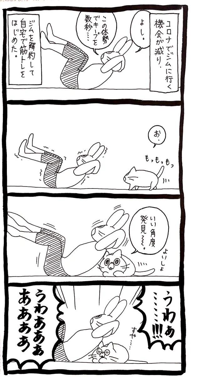 自宅で筋トレしていると？ネコによってより腹筋が鍛えられるwww
