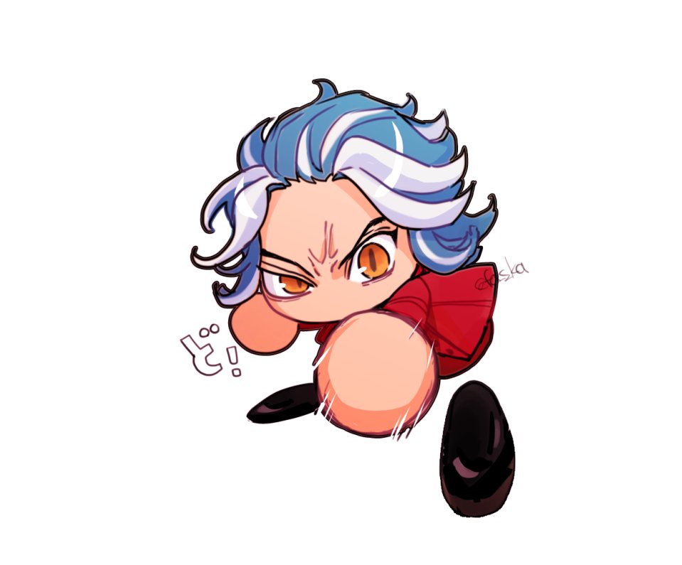 solo chibi white background blue hair 1boy simple background male focus  illustration images