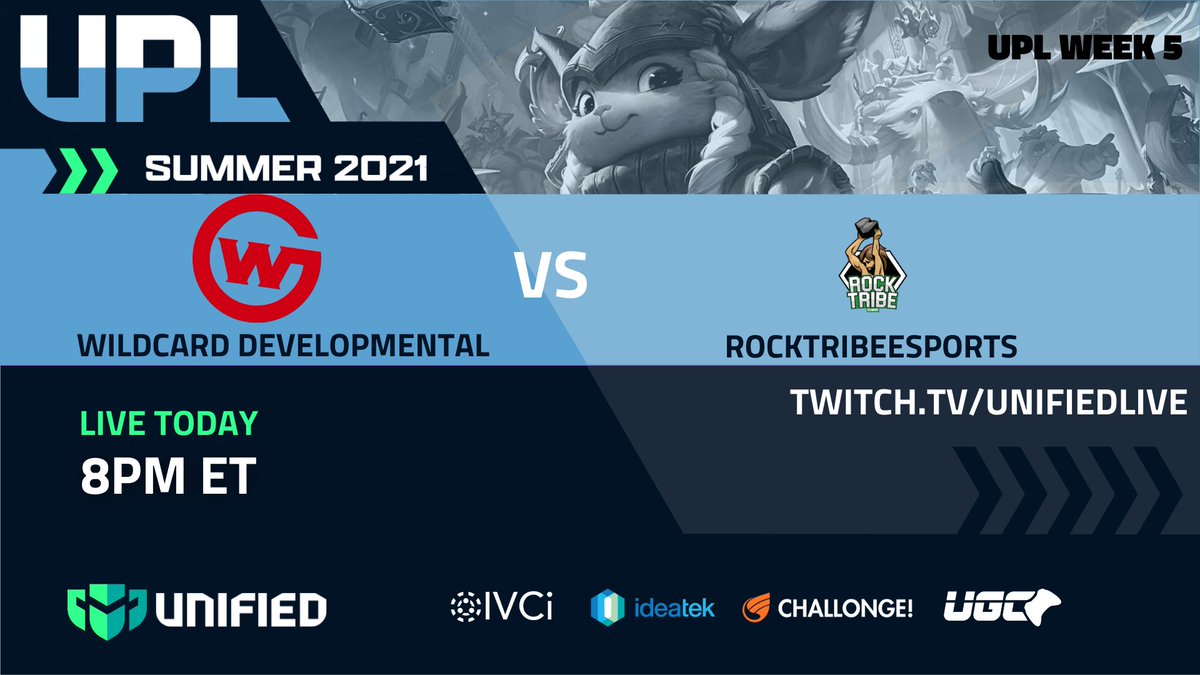 We've got an exciting night of league of legends ahead of us and we are starting in our UPL🙌

⚔ <a href="/Wildcard_GG/">Wildcard</a> vs <a href="/RockTribeEsport/">RockTribe</a> 

📺 twitch.tv/unifiedlive with <a href="/RandomMCaster/">RandomMinionCaster</a> @NecroxCasts <a href="/RavishingCasts/">Ravish Khanna</a> <a href="/MazelCasts/">Lennon "Mazel" White</a> @BE__Hollywood <a href="/GGScotty_/">Scott McLeod</a> <a href="/aeons_ahead/">Aeon</a>