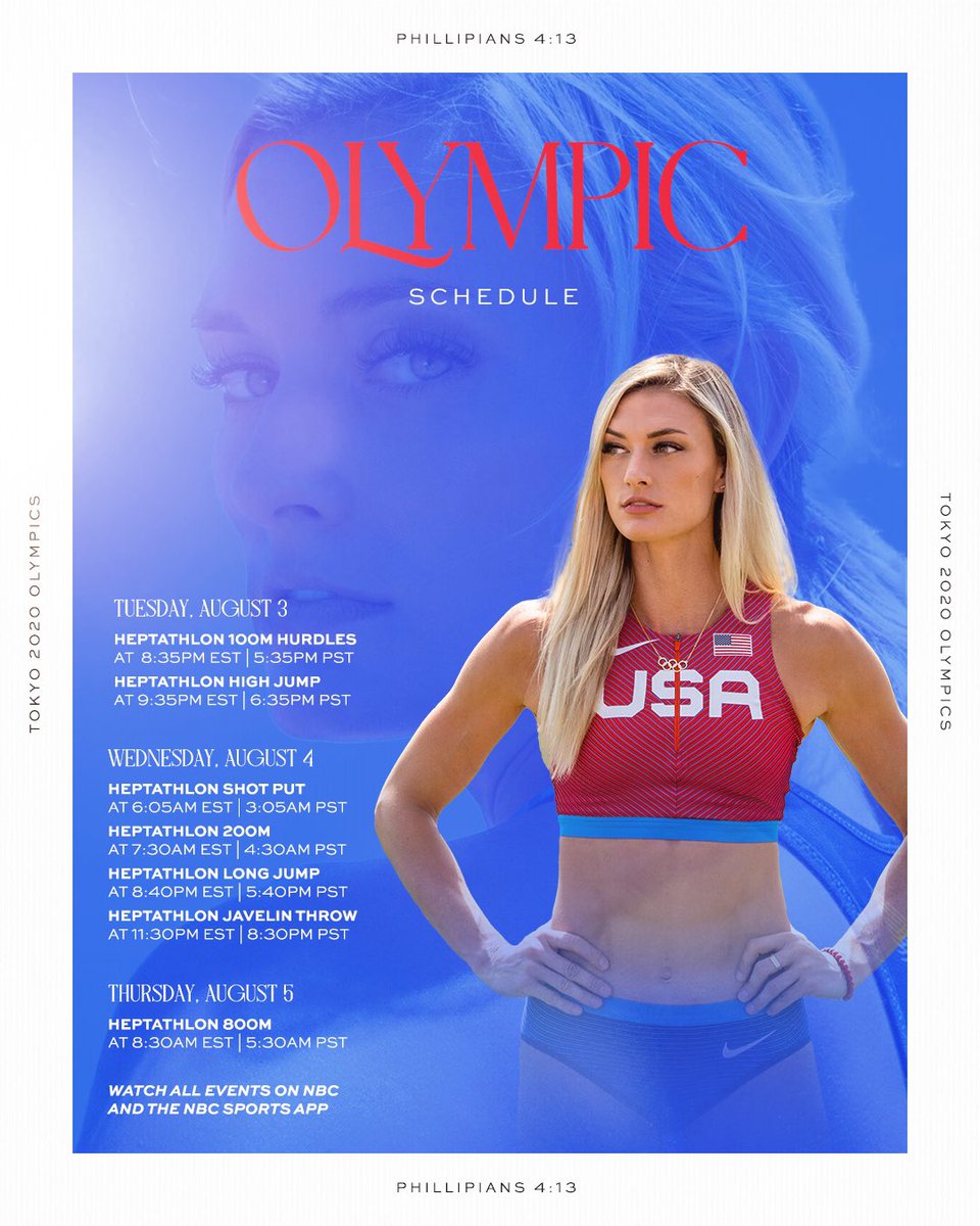 Here’s my #TokyoOlympics schedule! Thank you so much everyone for all the support along the way, I can’t stress enough how much it means to me! Go USA 🇺🇸