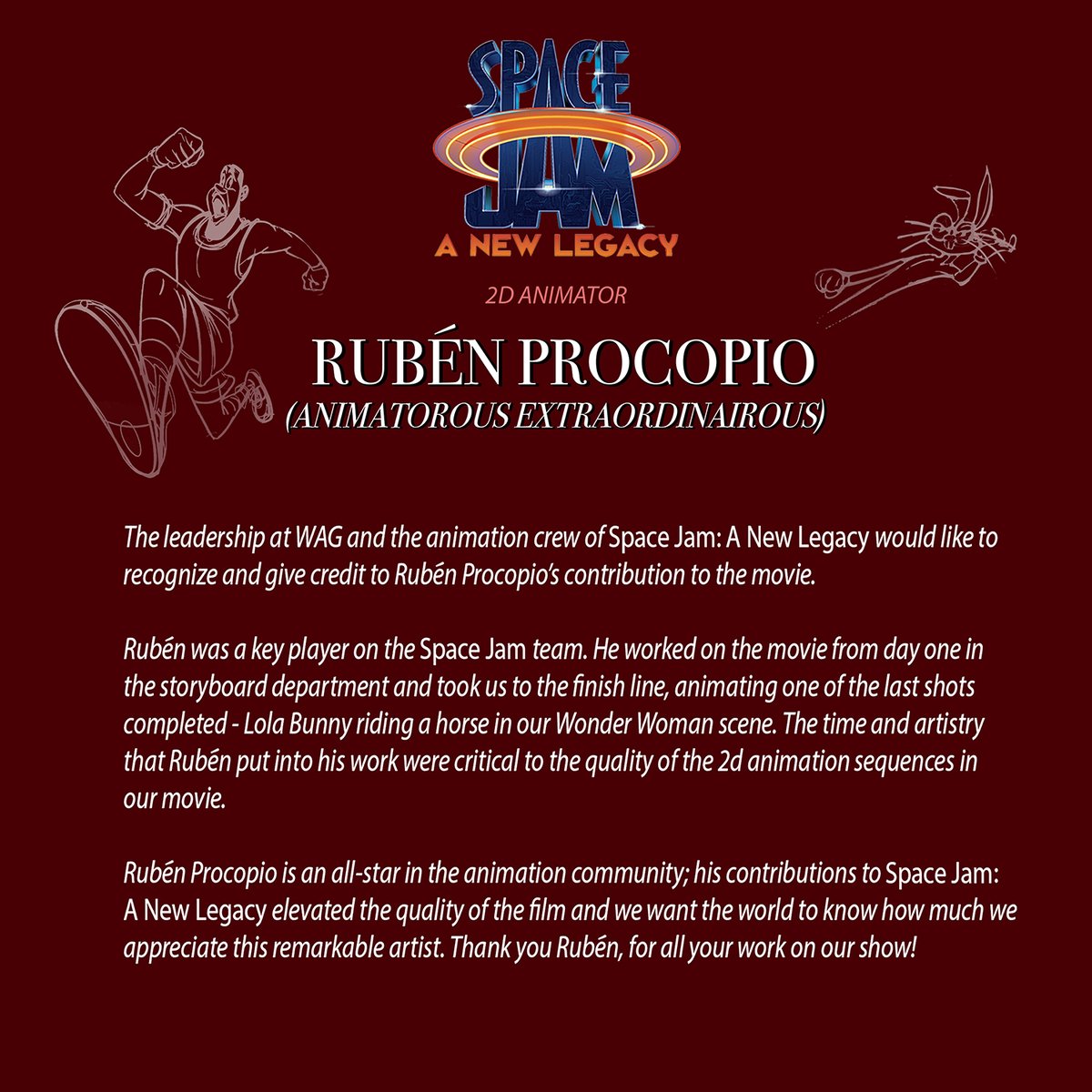 From start to finish, Rubén Procopio was an all-star team player who jammed day and night to make Space Jam: A New Legacy score big. Three cheers for Rubén!