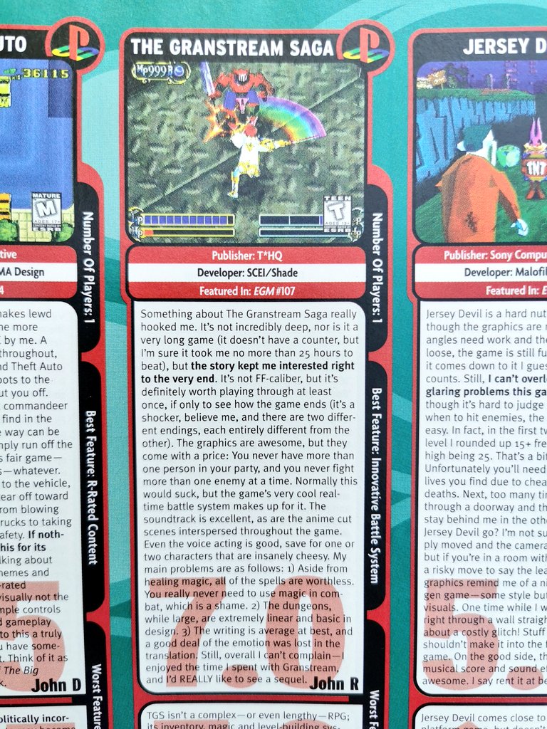 ChrisGoPlay's tweet photo. It also featured a couple of JRPG reviews: Azure Dreams and The Granstream Saga. Sadly I haven't played either of them.
#EGM #GameReviews #GamingMagazines #GameMagazines #RetroMags #RetroGaming #RetroGames https://t.co/xL1qx1IBUG