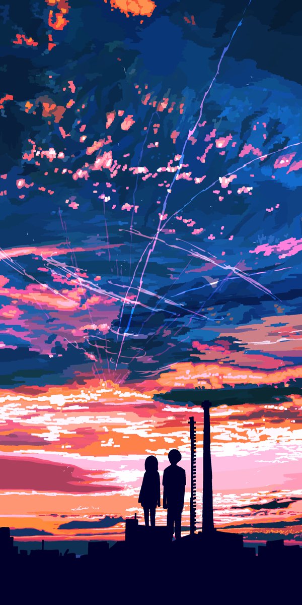 sky silhouette 1girl cloud 1boy sunset scenery  illustration images