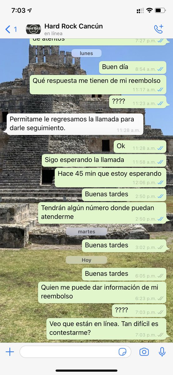 jrivera76's tweet photo. @HRHCancun sigo sin recibir respuesta de mi reembolso. Solicito se me atienda con las mismas ganas con la que me vendieron su paquete. Así también solicitó el reembolso del pasaje aéreo. https://t.co/1llhgOOXWg
