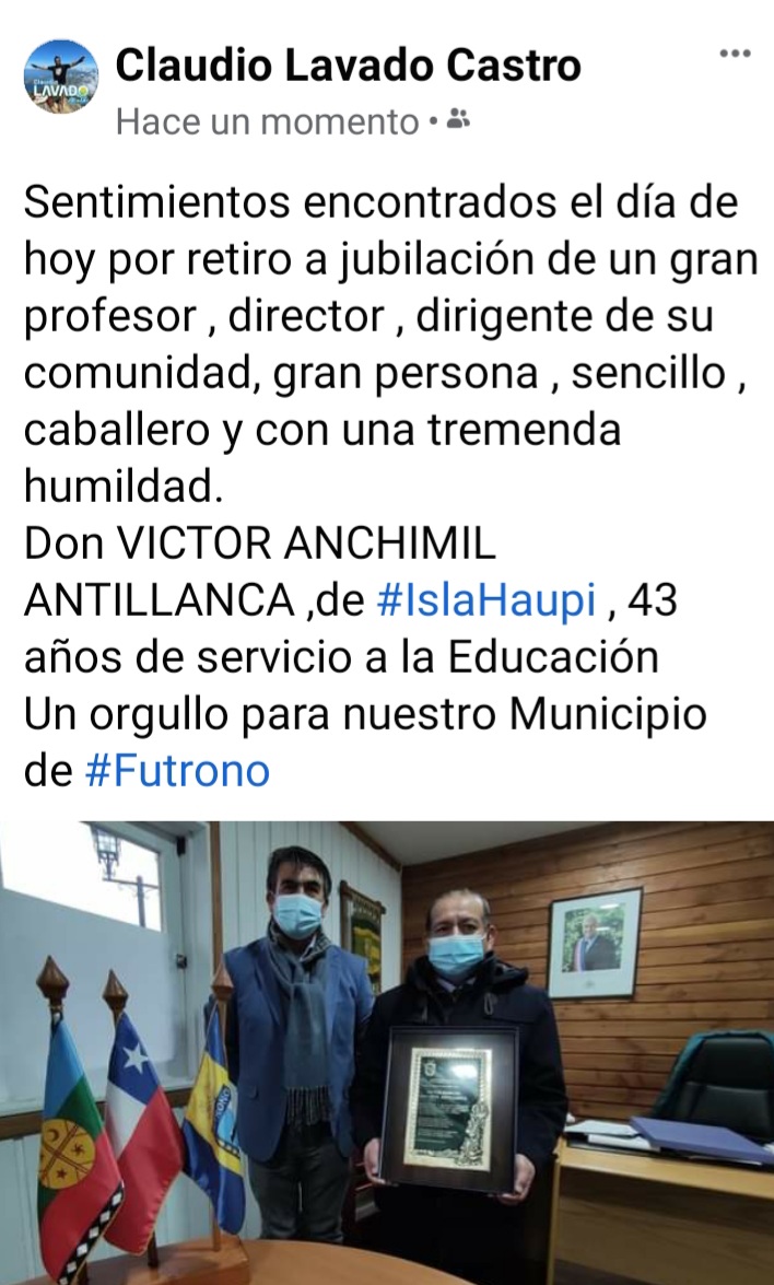 IMunicipalidad's tweet photo. Hoy la comunidad educativa de Futrono agradece el compromiso por la educación de don Víctor Anchimil quien se acoge a retiro luego de 43 años de servicio @claudiolavado @somosfutrono1 @DiarioFutrono @elfutrono @RadioDelLago933 https://t.co/74UTyBNdI6