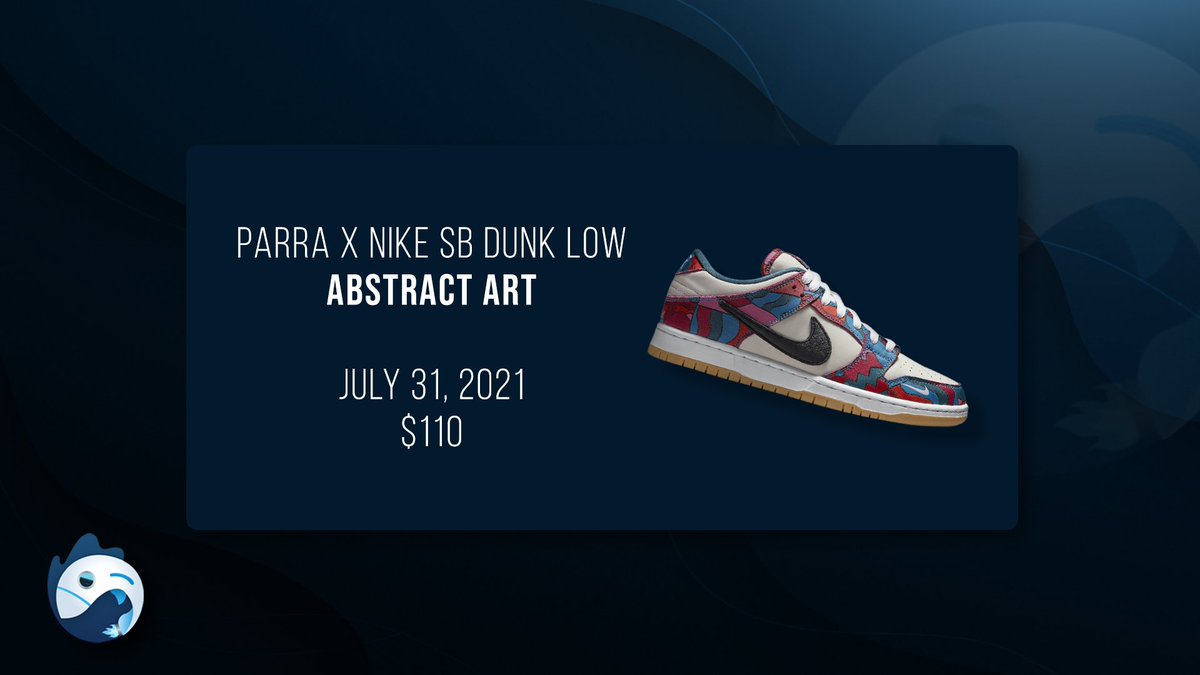 The highly anticipated Nike SB Dunk Low x Parra 'Abstract Art' releases tomorrow on Nike SNKRS! 💫 The shoe features a gorgeous tearaway upper and retails for $110. 🎨 Drop a like if you plan on copping a pair! 💖