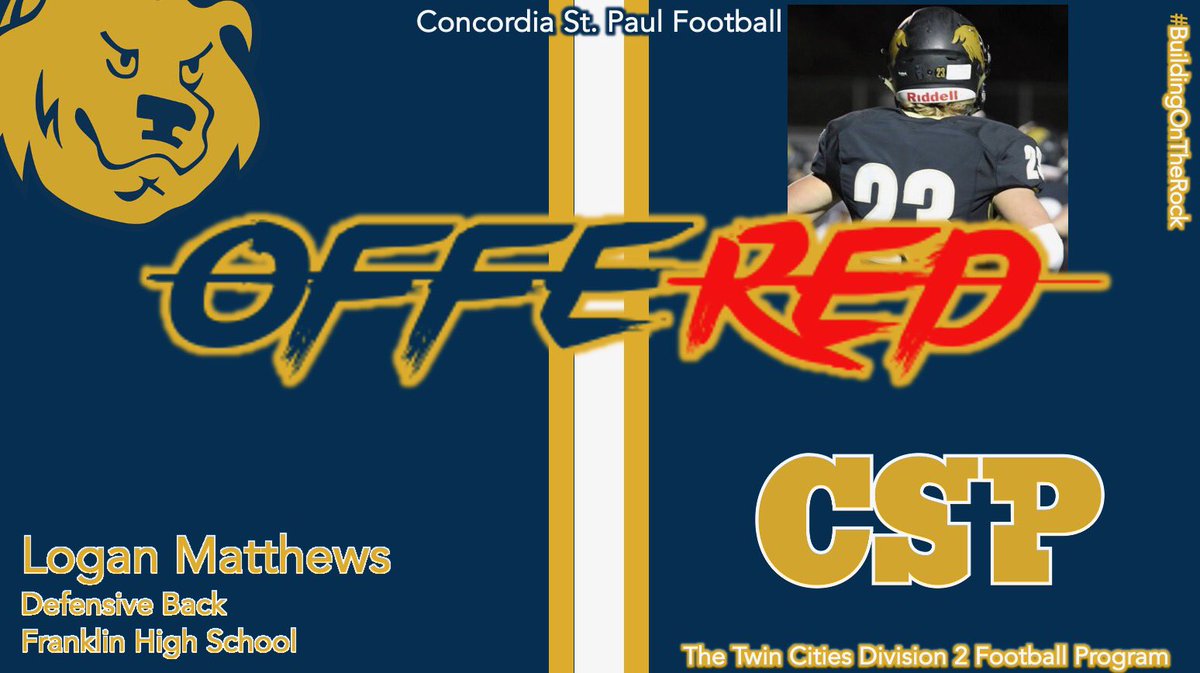 Logan Matthews (@loganmatt23) on Twitter photo Blessed to receive my first offer from Concordia St. Paul! <a href="/CoachCurrierCSP/">Coach-ShannonCurrier</a> <a href="/JBaretz/">Jack Baretz</a> Blessed to receive my first offer from Concordia St. Paul! <a href="/CoachCurrierCSP/">Coach-ShannonCurrier</a> <a href="/JBaretz/">Jack Baretz</a>