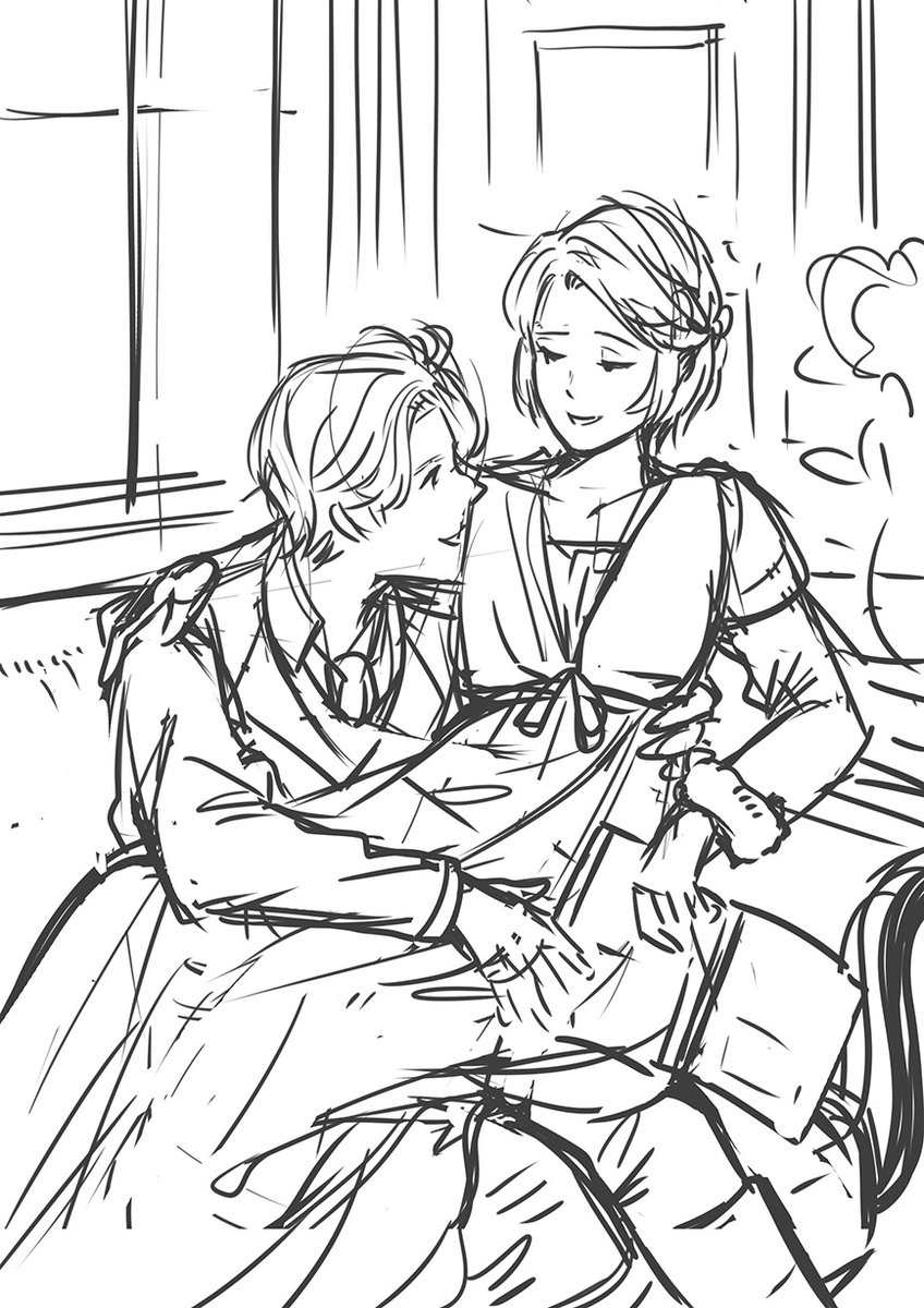 Another sketch and also the last Sylvgrid crumb I have. Post-war/retirement. They're discussing child's names🌸

#FE3H 
