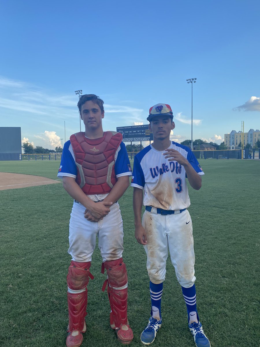 Game 3 Final at St Mary’s 
<a href="/WalkoffAcademy/">Walkoff Baseball & Softball Academy</a> pulls away from Texans Athletics. Our Co PoG are Ryan Atkinson (Canyon HS 2021) and Elijah Hernandez (SA Taft 2022) who were 🔥 at the plate. 
Atkinson- 2-4 2 RBIs
Hernandez- 3-3 1 RBI 3 RS