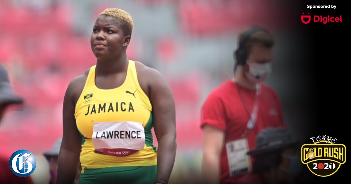 #TokyoGoldRush: Shadae Lawrence is now in third place with 62.27m on her second attempt in Group A of the Women's Discus Throw at the 2020 Tokyo Olympic Games in Japan. Cheering her on is throw coach Julian Robinson. - <a href="/taylor2nd/">Taylor</a> photos. #GLNRSports