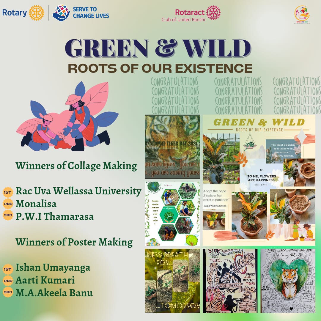 RACUnitedRanchi's tweet photo. Project no. : 19
Event Name: Green And Wild: Roots of our existence
Date: 31st July 2021
Avenue: International Services
Platform: Social Media
#KeepRotaracting 
#KeepLearning 
#BeyondTheLimit 
#racunitedranchi
#RID3250
#ServeToChangeLives
#competition
#collaboration
#collages https://t.co/AB8VobM1uv