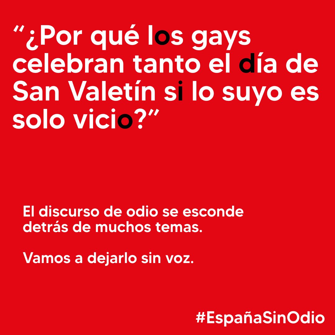 El odio, la intolerancia y la discriminación no tienen cabida en nuestra sociedad ⛔ Por eso, hoy y todos los días, defendemos la diversidad y la igualdad LGBTI, para que nuestras generaciones futuras puedan crecer en igualdad y respeto 🏳️‍🌈 #EspañaSinOdio