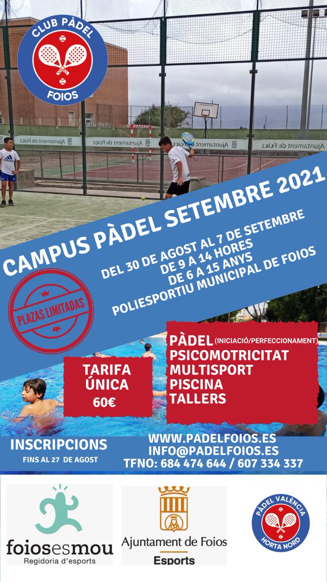 📣CAMPUS PÀDEL SETEMBRE🎾

Tota la info. a la imatge 👇

#Foiosesmou