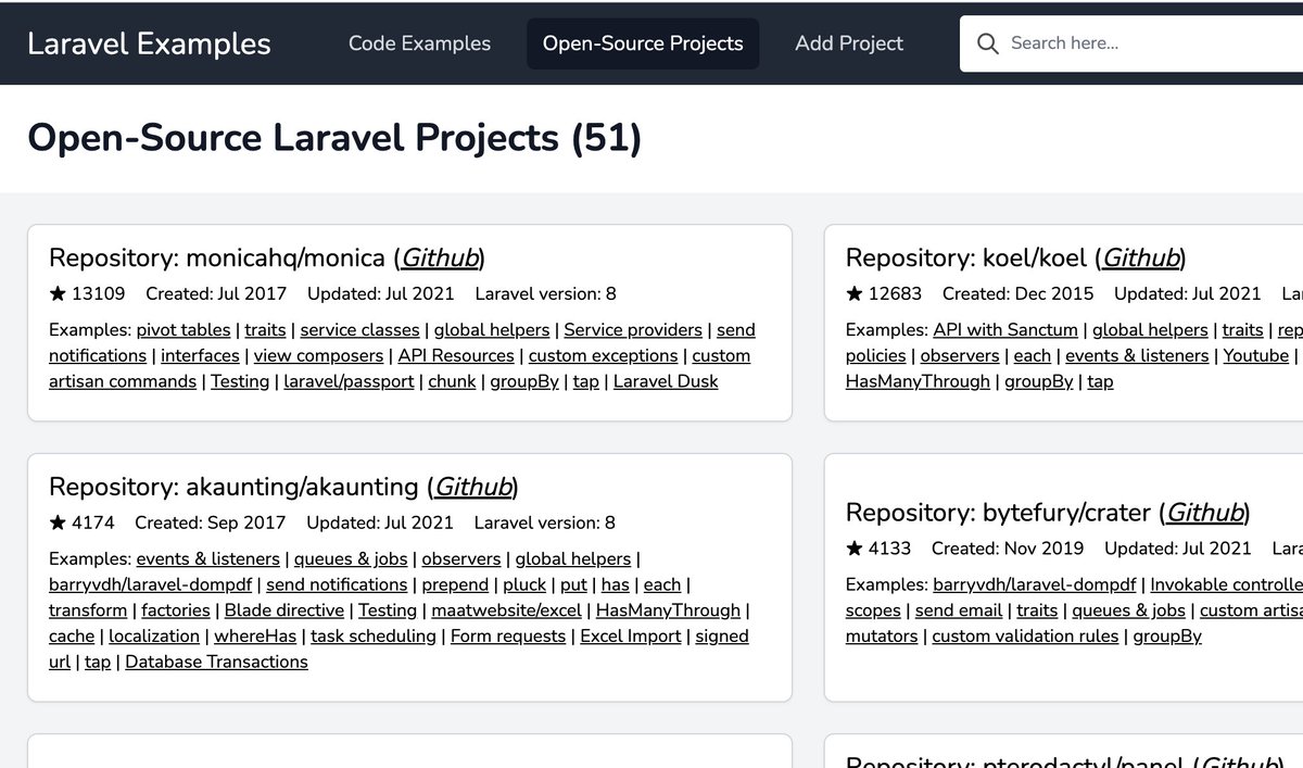 PovilasKorop's tweet image. Milestone on my Laravel Examples project.
- 500+ code examples
- 50+ open-source projects
All here: laravelexamples.com
