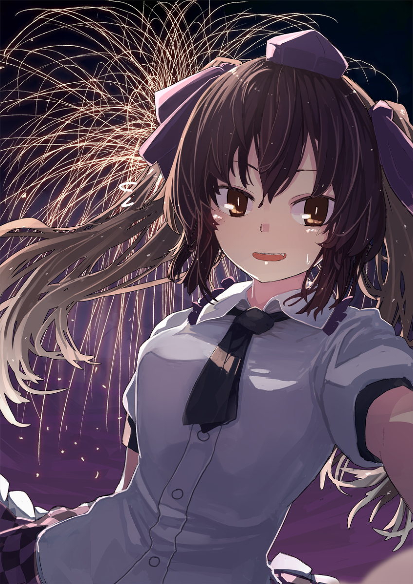 himekaidou hatate 1girl solo fireworks tokin hat hat brown hair twintails  illustration images