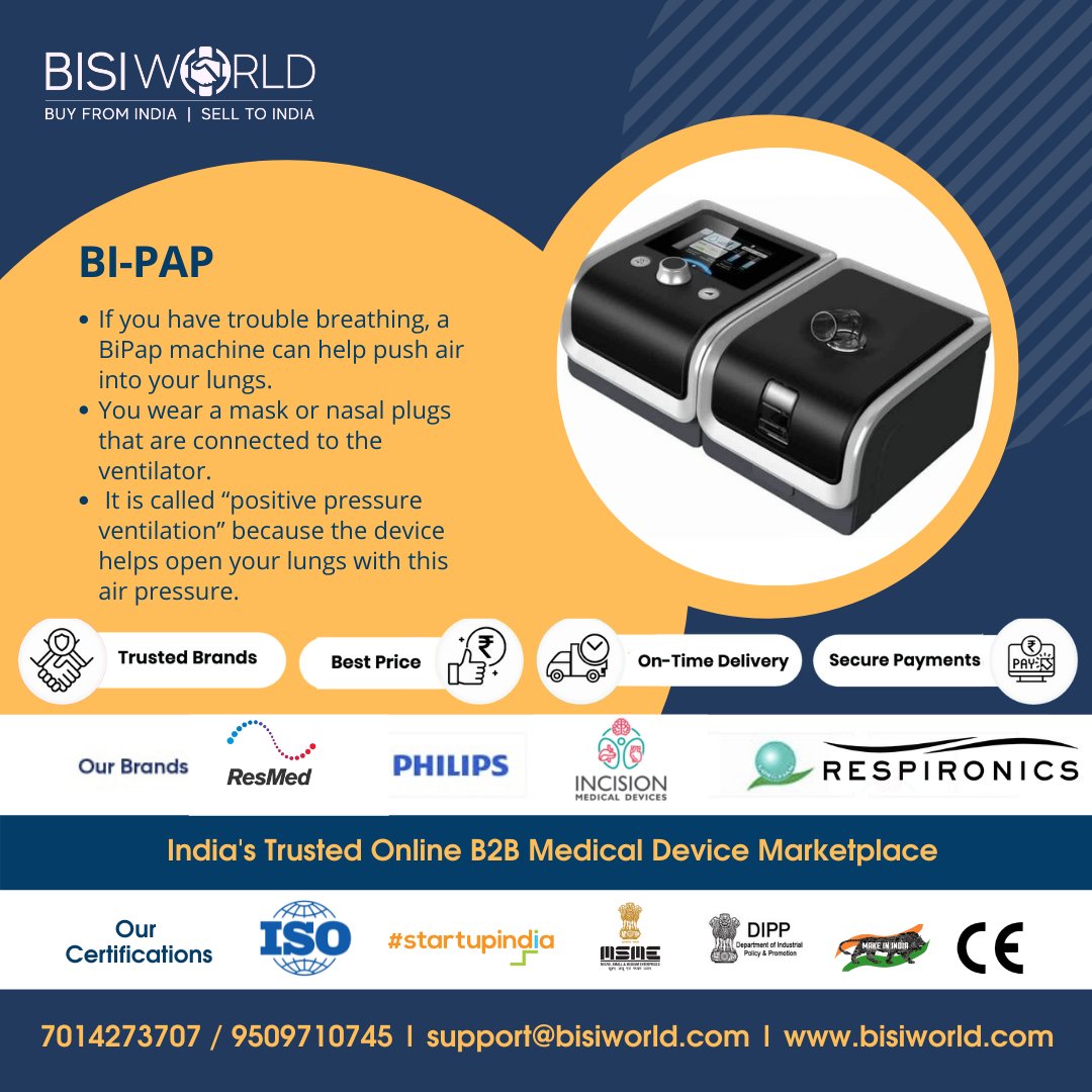 Bisi_World's tweet photo. A BPAP machine is a type of ventilator used to treat chronic conditions that affect your breathing. It's similar to a CPAP machine, which delivers a continuous level of air pressure, a BPAP delivers two levels of air pressure. https://t.co/hOPFUpW9GK