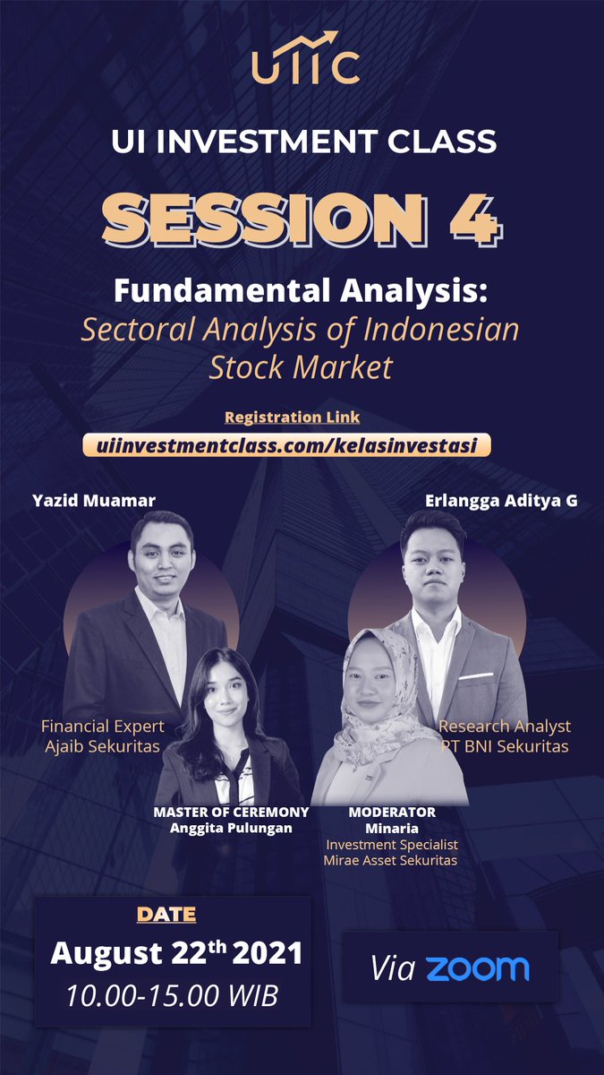 UIInvestClass's tweet image. [Session 4: Fundamental Analysis: Sectoral Analysis of Indonesian Stock Market]

Greetings, Great Investor!

Pada sesi ini, Anda akan mempelajari karakteristik saham dari berbagai sektor

Segera daftarkan dirimu di uiinvestmentclass.com/kelasinvestasi

#UIInvestmentClass
#BeYoungBeInvestor