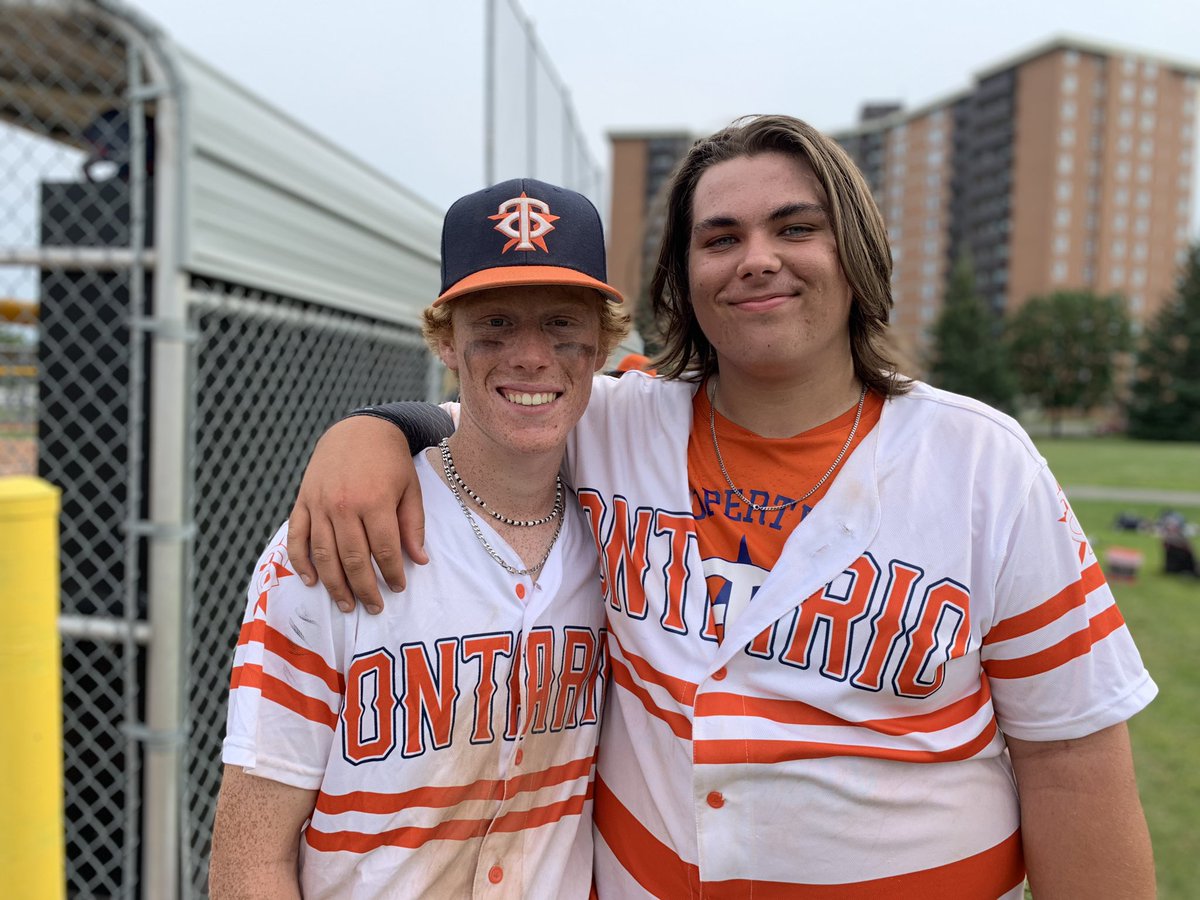 Willyjaxon's tweet photo. Well done - 17U @TeamONBaseball - these two crushed b2b HR follows one more for Jackson in Ottawa - dynamic duo ! @MUCoachWaggs #13hegetsonbase #willthethrill https://t.co/h8WB34Sr4b
