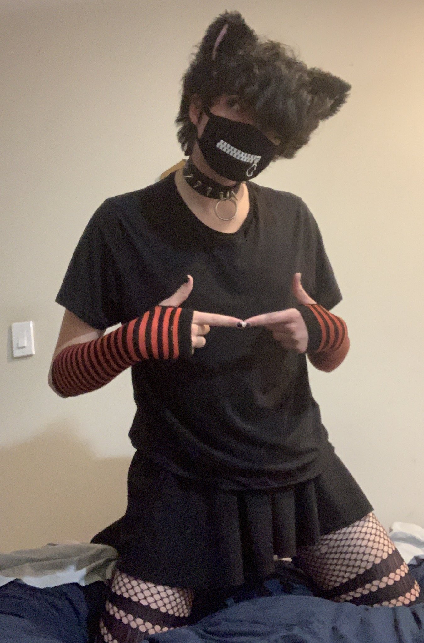 Eris the Catgirl 🤍 on X: Heyyyyyyy! This choker I'm wearing has chains on  it, which means I find it very cool. X3 #femboy #catboy #fishnets  #thighhighs  / X