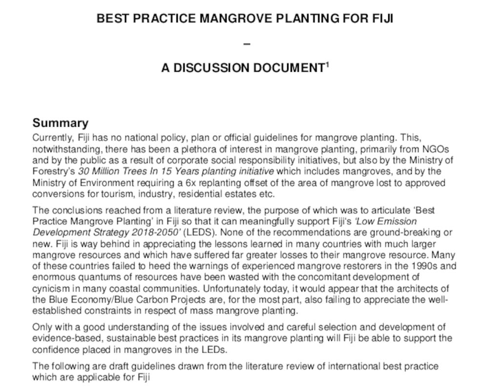 MarineEcoFiji's tweet photo. Best Practice #Mangrove Planting For #Fiji – A Discussion Document
This review prepared by Dr Dick Watling is founded on nearly 40 years of observation and interest in Fiji’s mangrove https://t.co/CiuruQfkIn https://t.co/OyndNmmGsc
