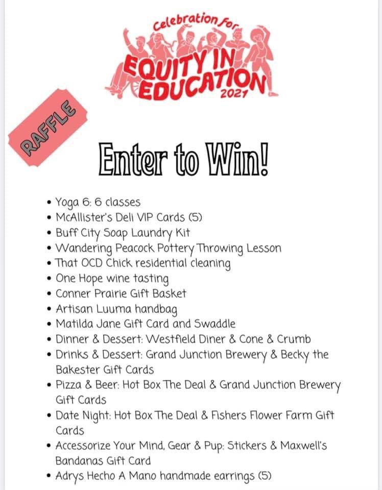 So many donations for the raffle at tomorrow’s Celebration for Equity in Education -Proceeds benefit sponsoring organizations and our work in each city in Hamilton County. $5 ea. Or 5 for $20. This list isn’t even comprehensive! Come get your raffle tickets to support equity work